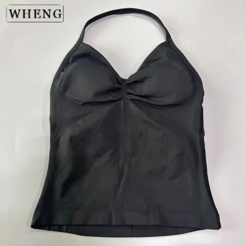 Women's Yoga Vest  Top with Bare Back and Long Straps  Backless Bra for Training  T-shirt for Running and Yoga