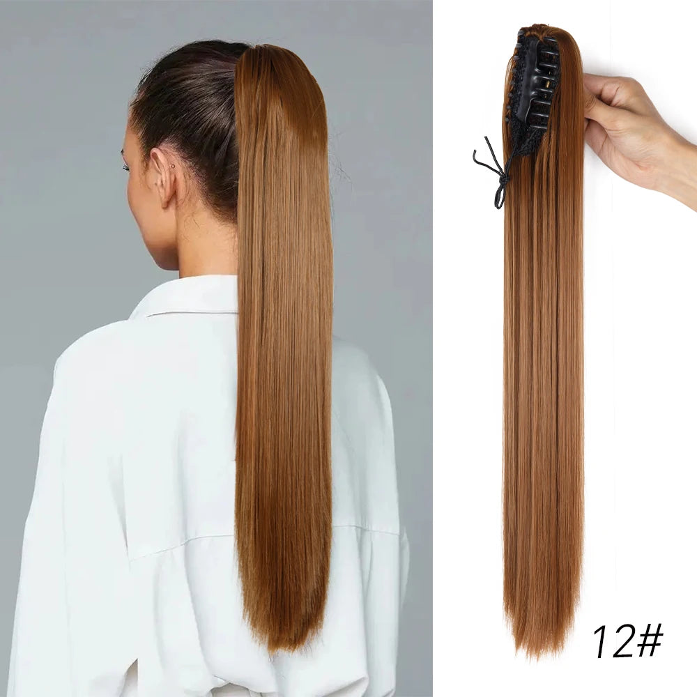Long Straight Claw Clip On Ponytail Hair Extension Synthetic 22Inch Wavy Ponytail Fake Hairpiece For Women Pony Tail Hairpiece