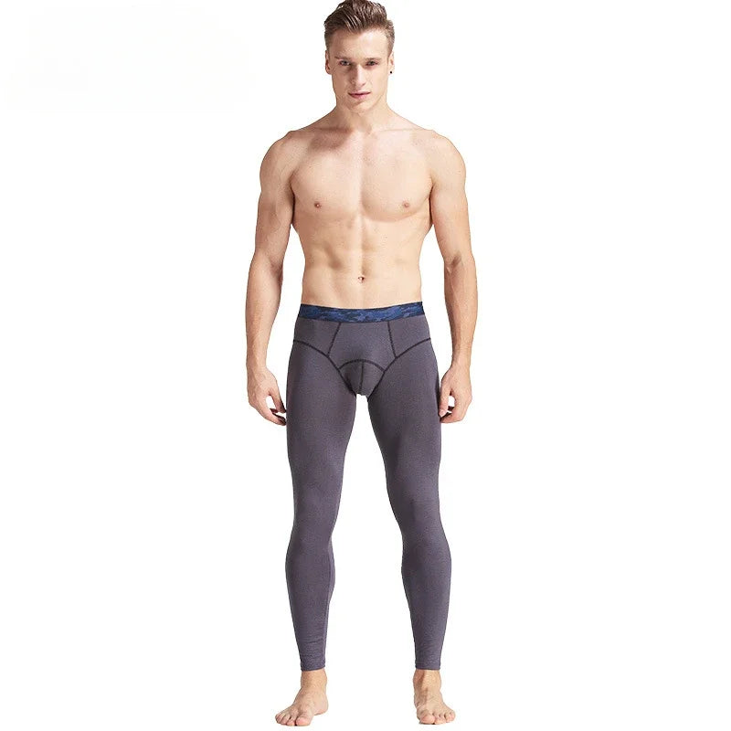 men's leggings long johns tight and thin thermal pants fashionable solid color mid-waist close-fitting pants