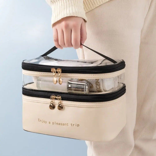 Waterproof Transparent Cosmetic Box PVC Double Layers Travel Toiletries Storage Bag PU Toiletries Organizer