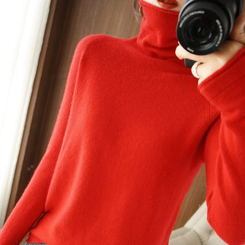 Soft Turtleneck Long Sleeve Sweater for Women 2025 Korean All-Match Solid Women's Sweater Slim Pullover Jumper Ladies Beauty hair & fashionfj