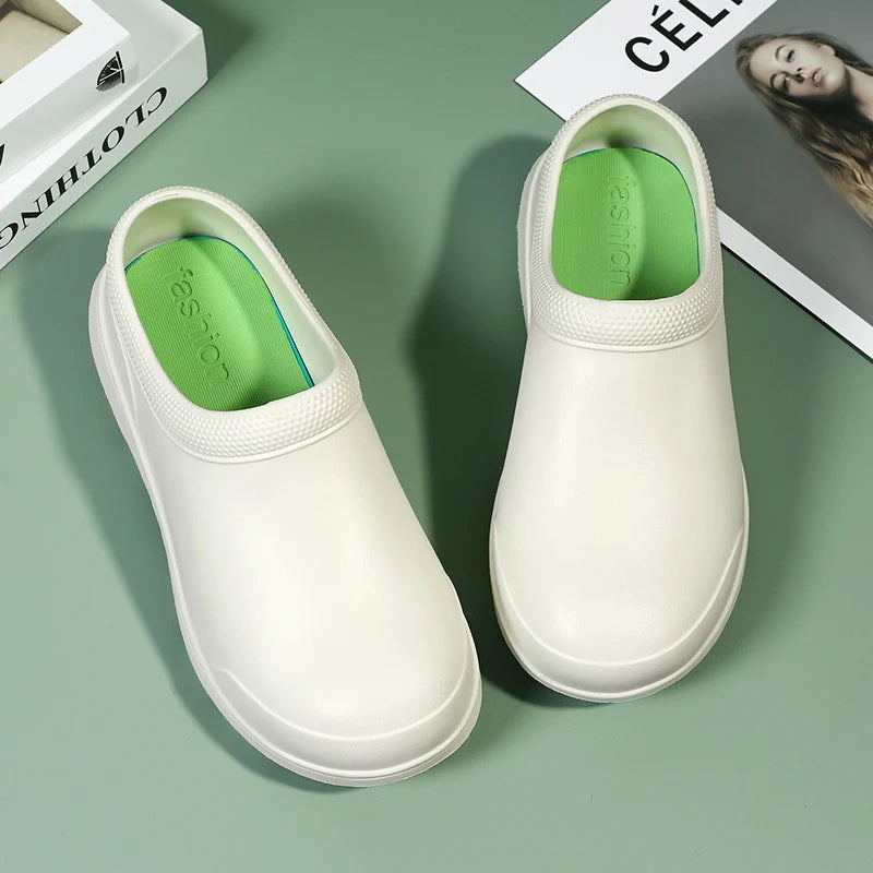 Slippers for Men and Women, Summer Kitchen Waterproof Shoes, Non-Slip, Portable and Comfortable Sandals for Work, Thick-Soled Outer Wear Toe-Toe Shoes