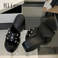 Hlieny Summer Platform Women's Wedges Slippers Shoes Fashion Metal Rivets Thick Bottom High Heels Banquet Female Sandals Beauty hair & fashionfj