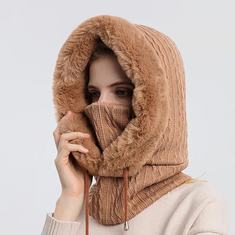 Women's Winter Hat Outdoor Cycling Headgear Anti Cold Skiing Hat Warm Scarf Face Mask Integrated Anti Cold Headgear