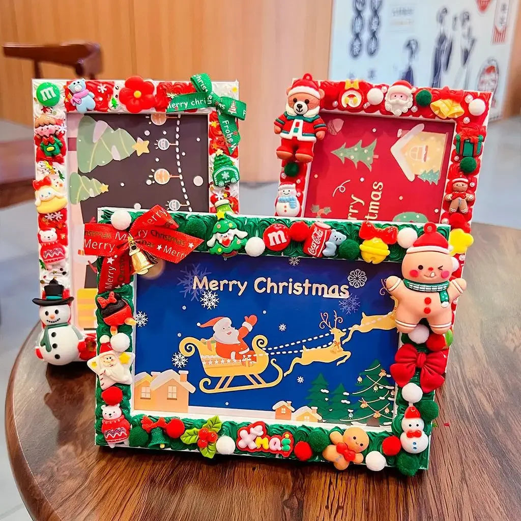 Christmas Holiday Gifts DIY  Cream Gum 6 Inches  Photo Frame Material Pack Handmade Production Cartoon Photo Frame Wooden