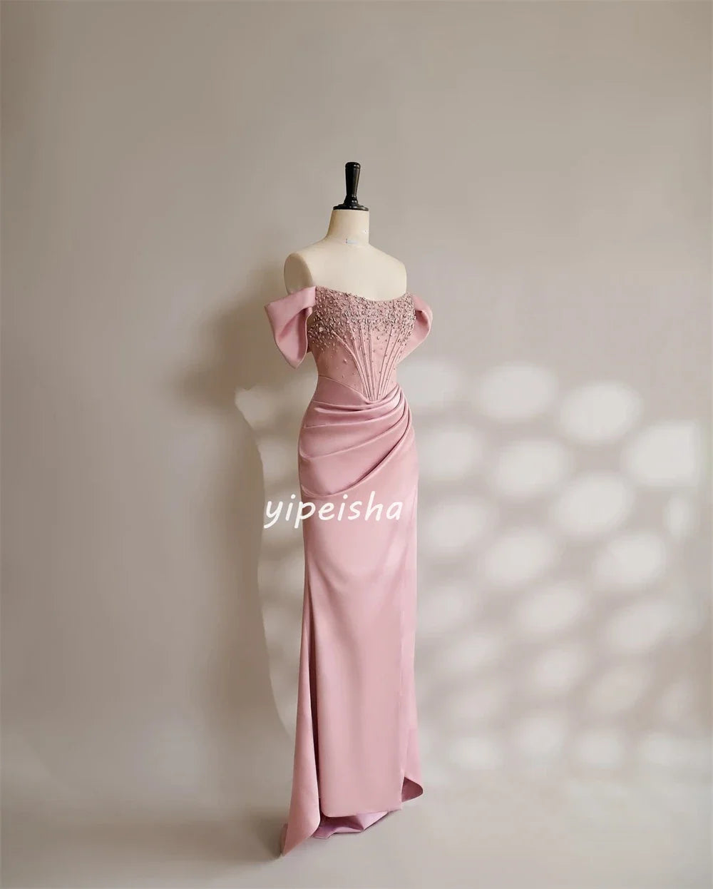 Customized Exquisite Jersey Sequined Pleat Ruched A-line Off-the-shoulder Strapless Long Dresses Cocktail Dresses Classic Modern Beauty hair & fashionfj