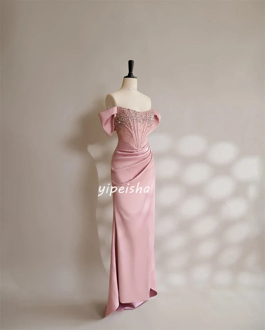 Customized Exquisite Jersey Sequined Pleat Ruched A-line Off-the-shoulder Strapless Long Dresses Cocktail Dresses Classic Modern Beauty hair & fashionfj
