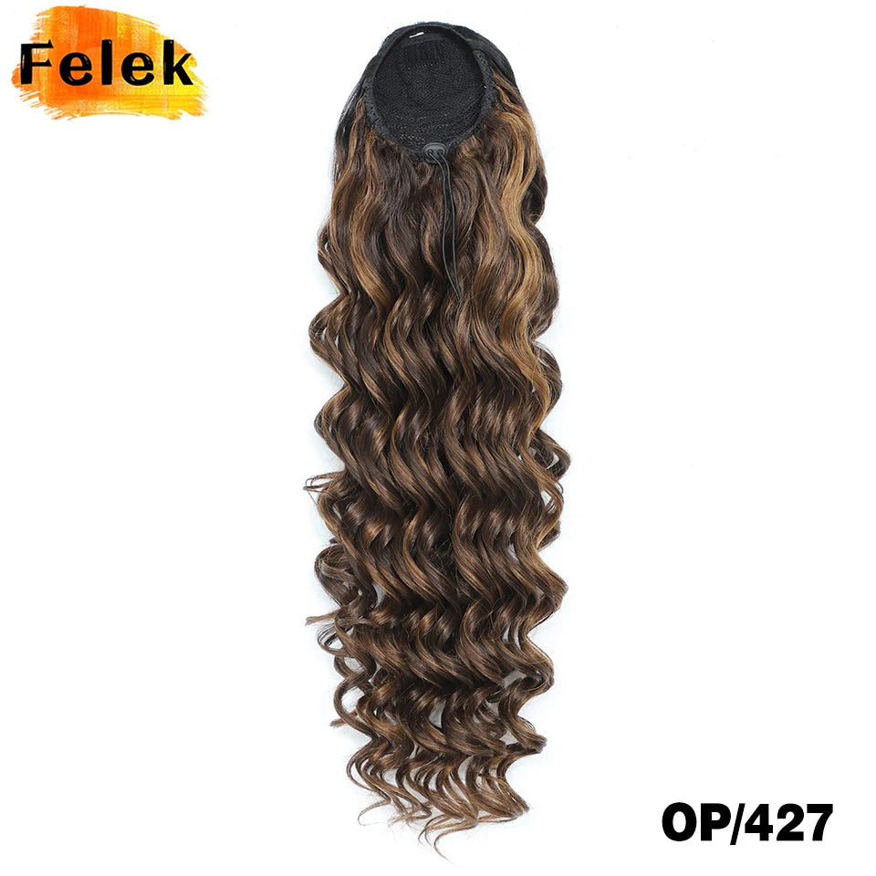 24 Inch Ponytail Extension Synthetic Long Curly Wavy Drawstring Pony Tail Hair Extension For Black Women Daily Party Use African