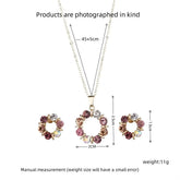 3pcs Gold Necklace Earrings Set Ladies Celebrity Simple Fashion Style Exquisite Stained Glass Diamond Circle Shape Jewelry Beauty hair & fashionfj