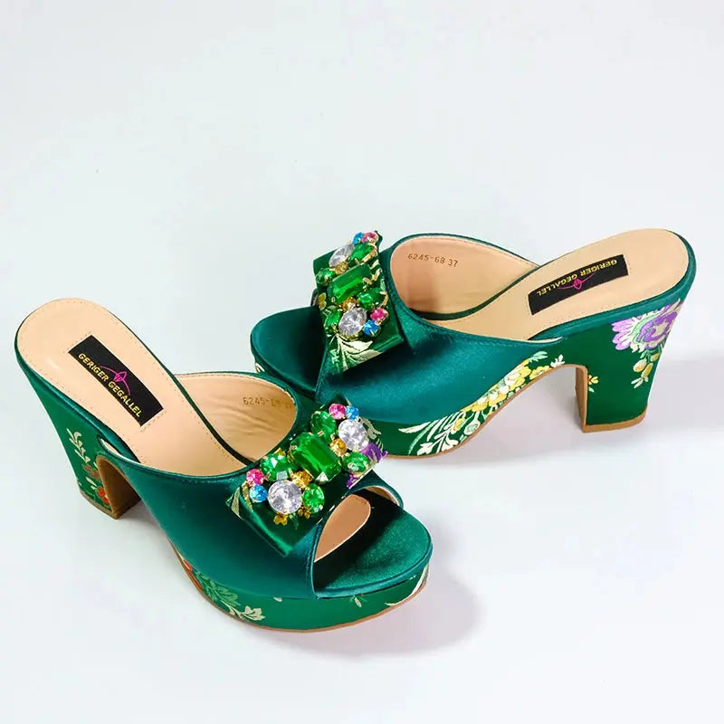 Fashion Women's Shoes High Heels Sexy Ladies Party Wedding Pattern Embroidery Mules High Heel Sandal Casual Beach Shoes For Lady Beauty hair & fashionfj