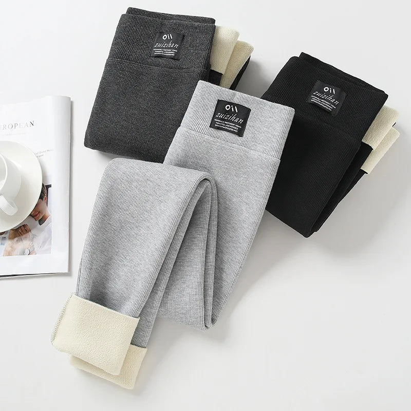 Winter Leggings Thick Thermal Pants High-waisted Leggings Women's Threaded Leggings Comfortable Stretch Leggings Black Thin