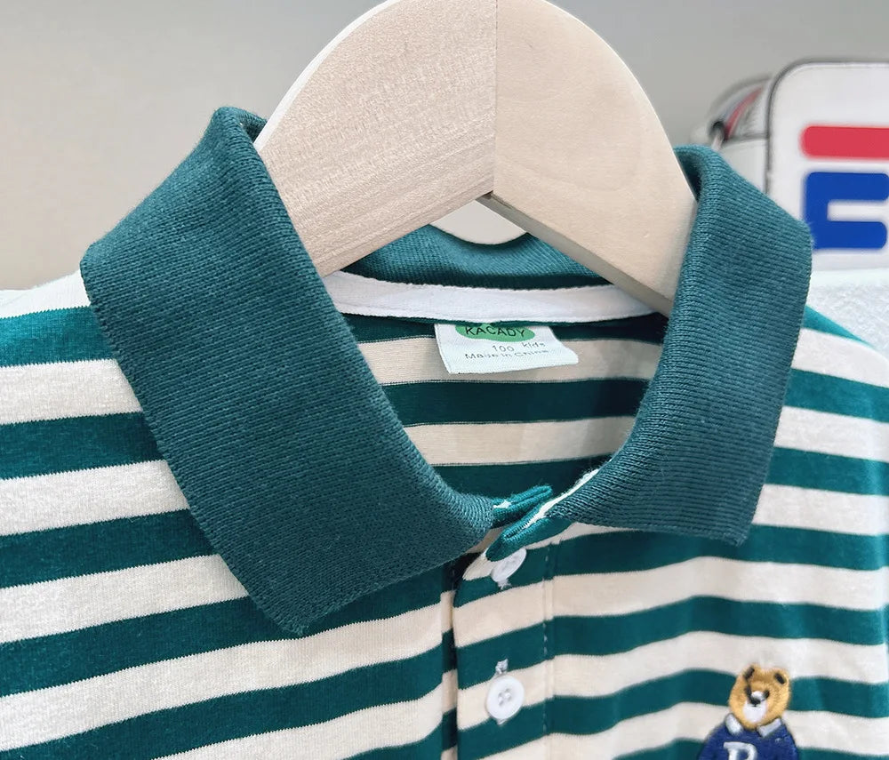 Kids Boys Clothes Toddler Shirts Baby Boys Short Sleeve Graphic Bear Tee Striped Cotton Tops For Children Clothes 3 To 8 Years Beauty hair & fashionfj