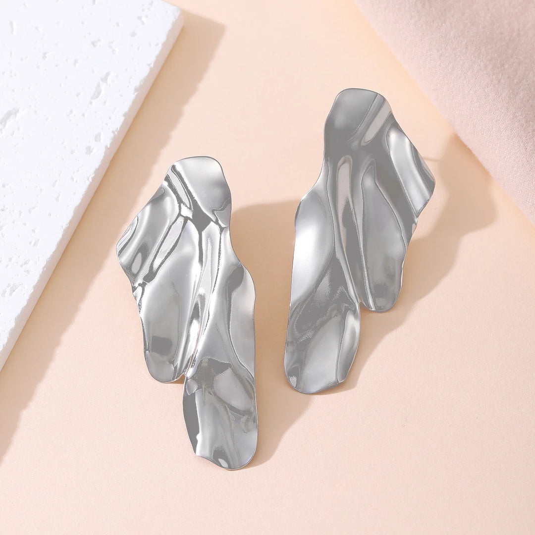 Exaggerated Gold Color Heart Oval Earrings For Women Metal Earing Jewelry 2025 Trending Irregular Wrinkled Geometric Earrings
