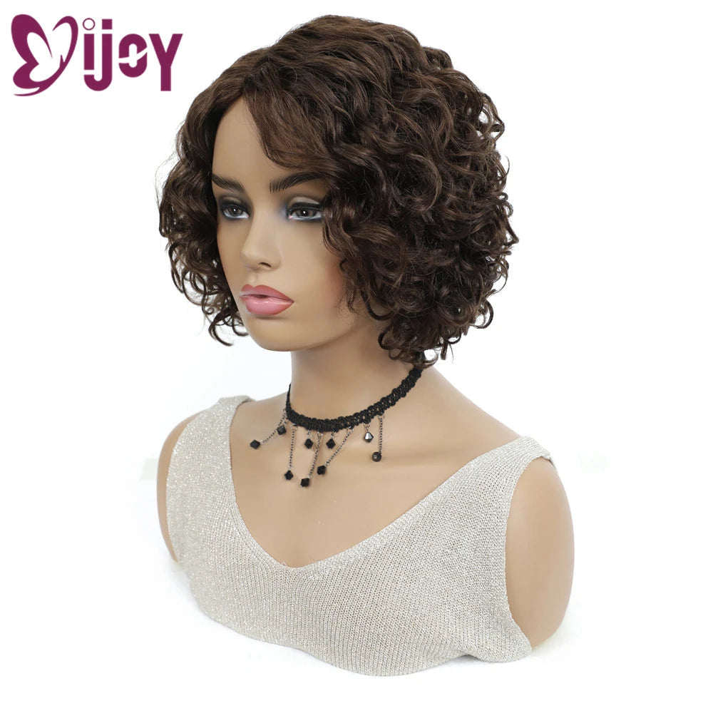 Loose Deep Brazilian Human Hair Wigs For Black Women IJOY Light Brown L Part  Full Machine Made Wigs Non-Remy Hair Wigs Beauty hair & fashionfj