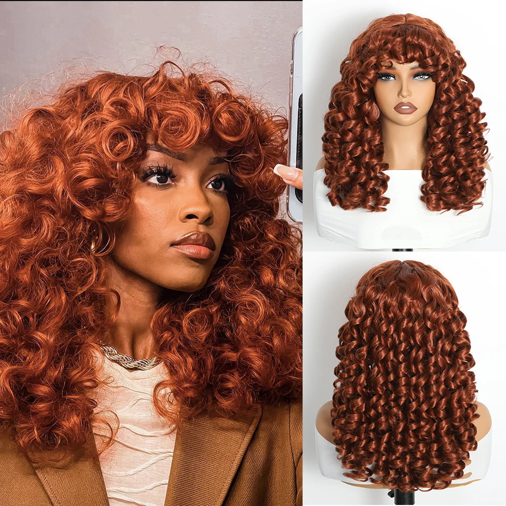 Curly Wig for Women Ombre Blonde Long Curly Wave Wigs with Bangs Synthetic Wig Natural Cosplay Party Heat Resistant Hair