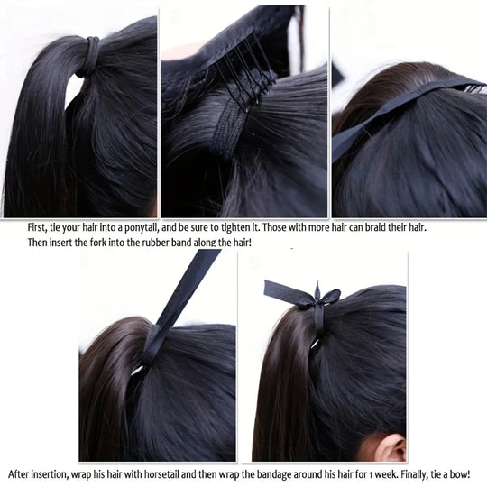 Elegant Women's Straight Hair Ponytail Extensions Long Stylish Synthetic Hair for Daily Use Easy Drawstring Attachment Beauty hair & fashionfj