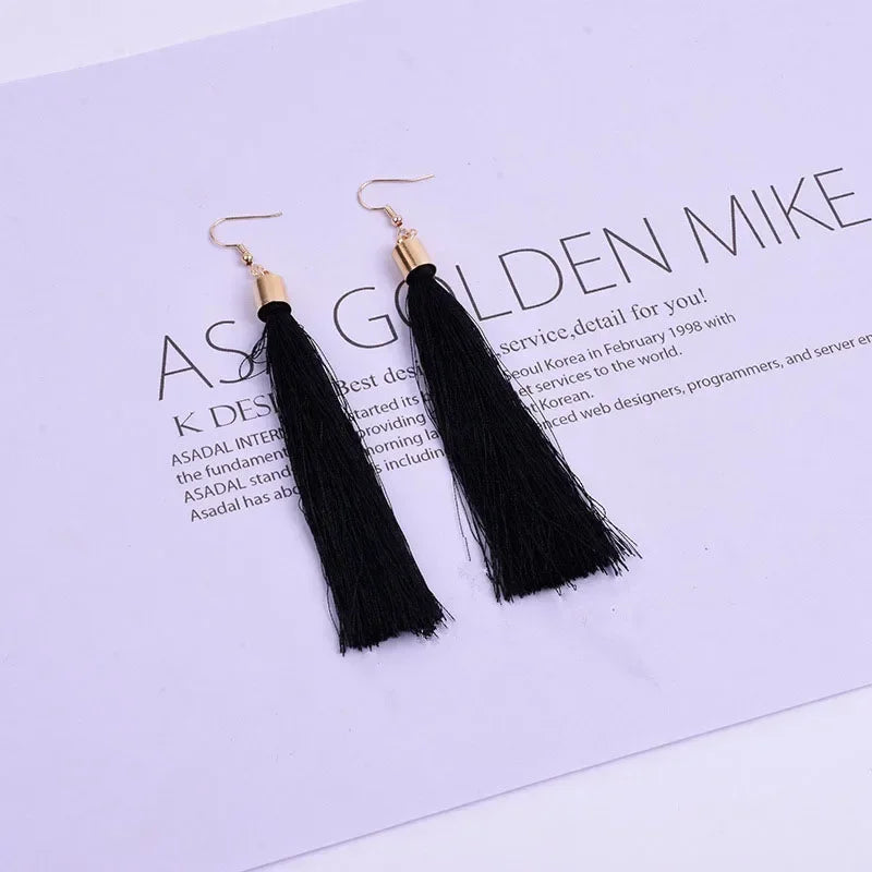 FSUNION 2025 New Fashion Vintage Tassel Earrings Women  Brand Jewelry Geometric Gold Color Simple Dangle Drop