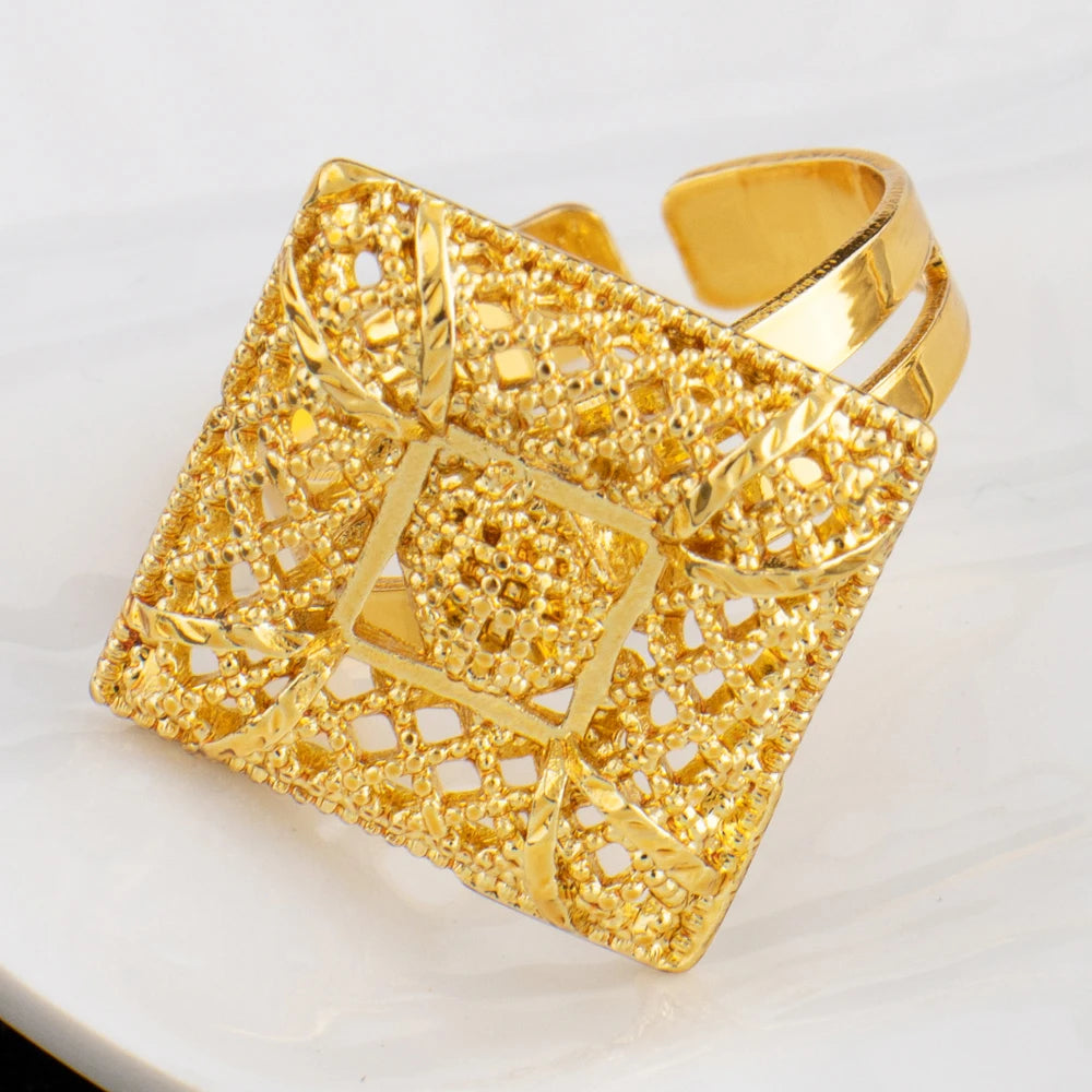 YM Gold Color Hollow Out Women Jewelry Set Mid East Dubai Earrings Ring Nigeria Necklace Jewelry Wholesale Gift for Mother's Day