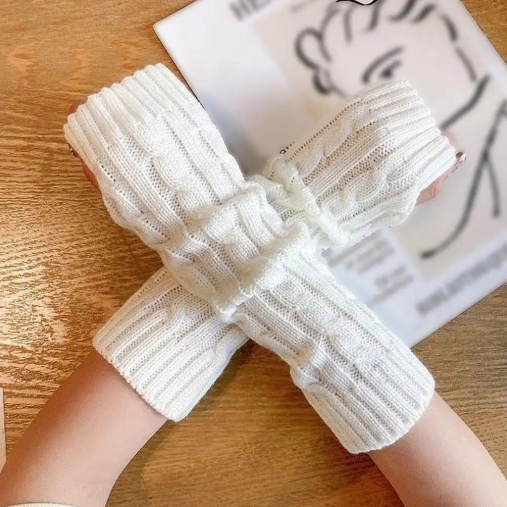 Fingerless Gloves with Arm Warmers, Winter Cable Knit Touchscreen Gloves for Men & Women, Thermal Wrist Warmers, Unisex Gloves