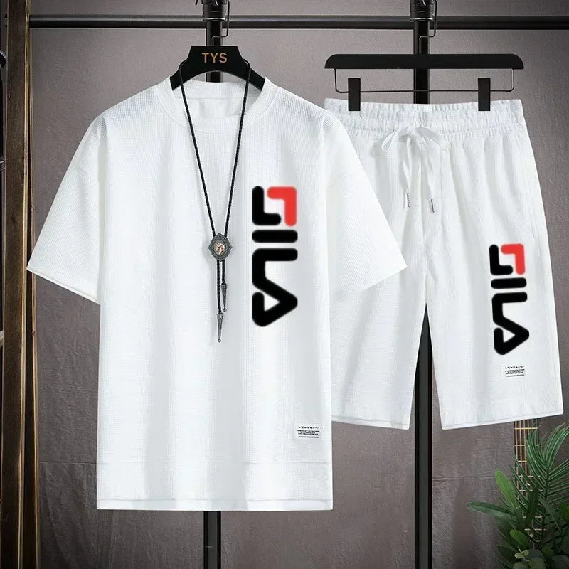 Summer new men's fashion beach sports suit, outdoor fashion comfortable men's sports T-shirt + sports shorts casual two-piece se Beauty hair & fashionfj
