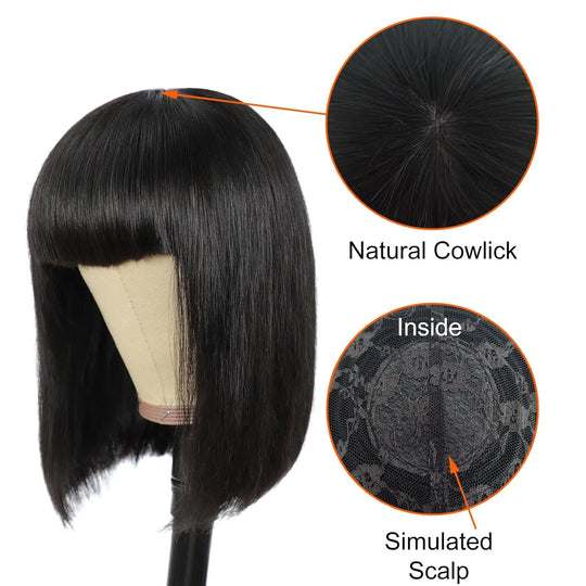 Human Hair Bob Wig Brazilian Straight Human Hair Wigs With Bangs None Lace Front Wigs Glueless Machine Made Wigs For black Women