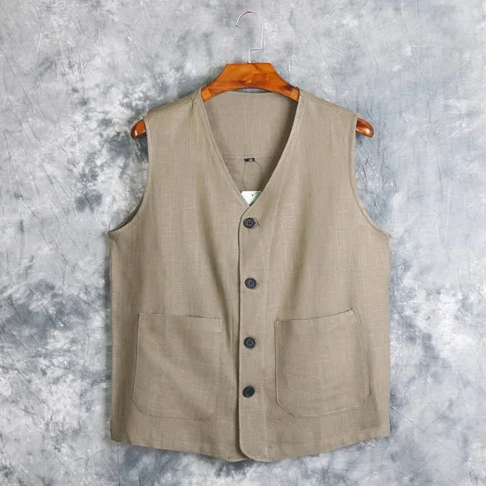 Men's Vest Dress Linen Cotton Waistcoat Jacket Male Formal Gilet For Mens Jeans Summer Casual Business Victorian Clothing Beauty hair & fashionfj