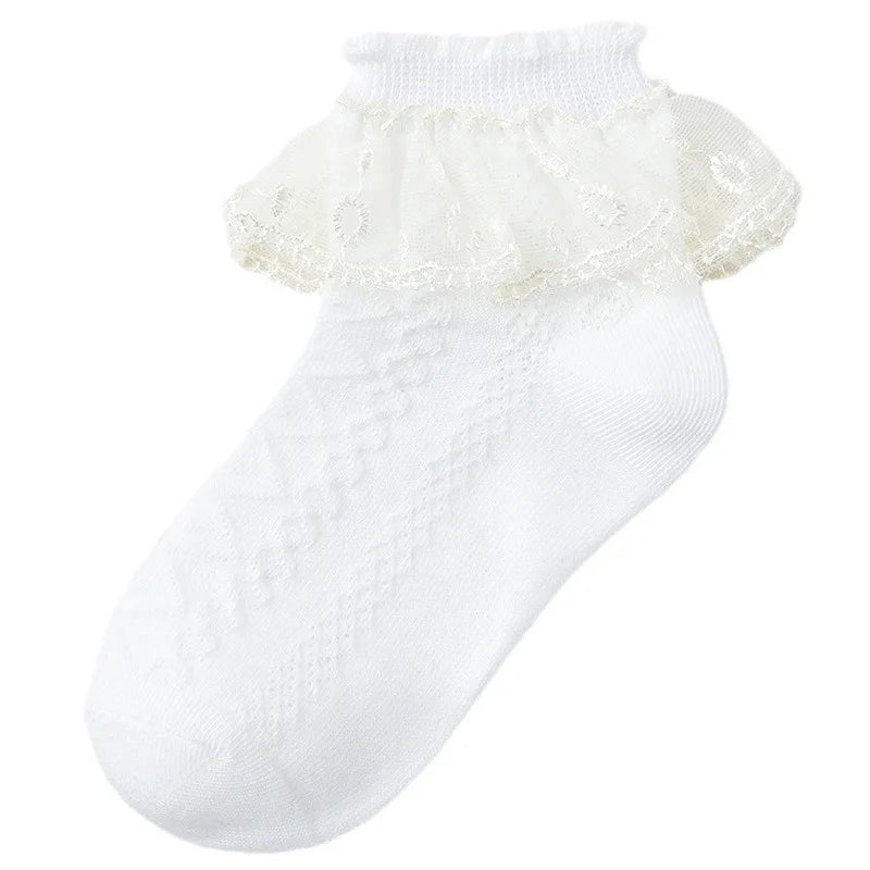 1 pair of cute lace pleated socks for kids - breathable, comfortable, and soft - an essential fashion item for girls