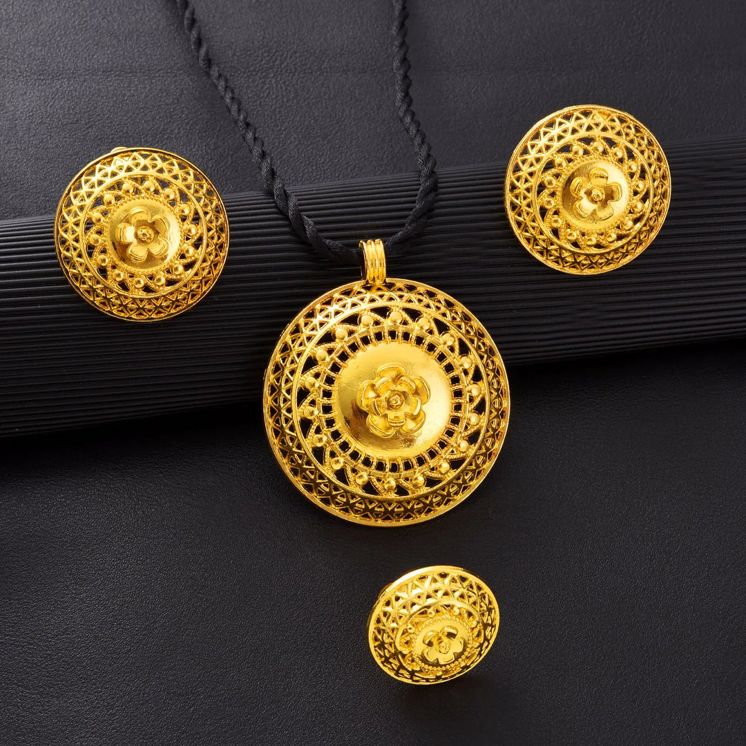 Golden Color Ethiopian Jewelry set Hollow bowl shaped 3-Piece Sets African Eritrean Wedding Engagement Gifts #211
