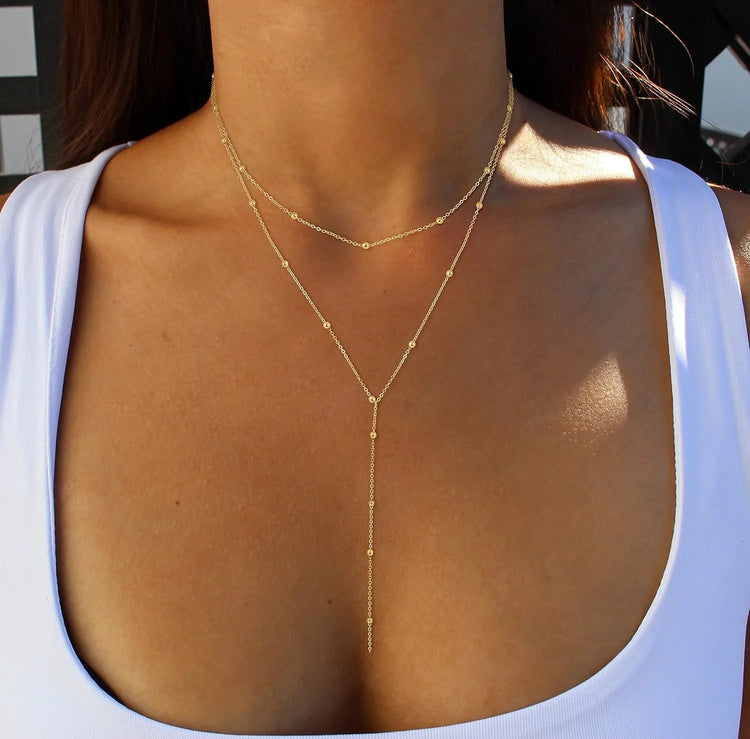 Gold Necklace for Women 14k Gold Plated/Silver Y-Shaped Pendant Necklace Layered Beaded Chain Drop Necklaces For Women Gift Beauty hair & fashionfj