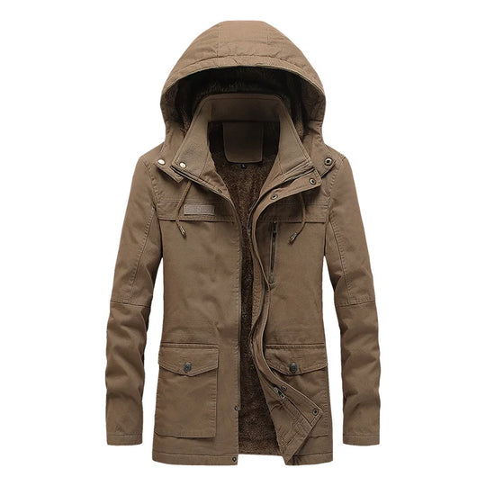 Winter Fleece Jackets Men Hooded Warm Thick Parkas Male Multi Pocket Cargo Jacket Coats Fashion Casual Outerwear Mens Clothing