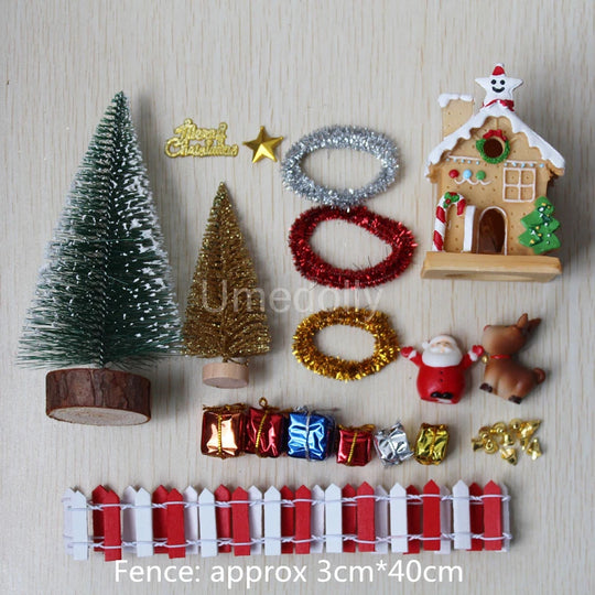 1/12 Scale Miniature Dollhouse Christmas Tree & Mini Fence Doll House X-mas Wreath Decoration Accessories Toy