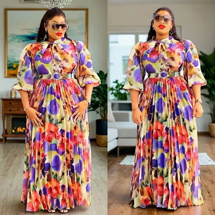 Plus Size African Print Dresses Autumn Elegant African 3/4 Sleeve Party Evening Long Maxi Dress Gowns Dashiki African Clothes Beauty hair & fashionfj
