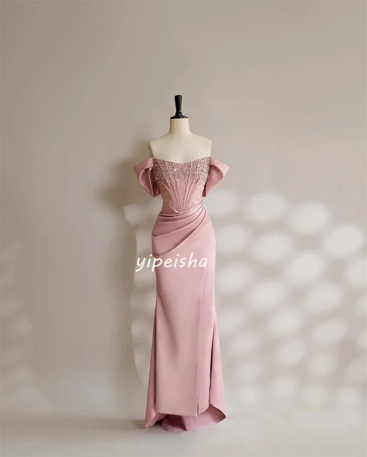 Customized Exquisite Jersey Sequined Pleat Ruched A-line Off-the-shoulder Strapless Long Dresses Cocktail Dresses Classic Modern Beauty hair & fashionfj