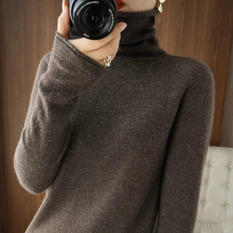 Soft Turtleneck Long Sleeve Sweater for Women 2025 Korean All-Match Solid Women&