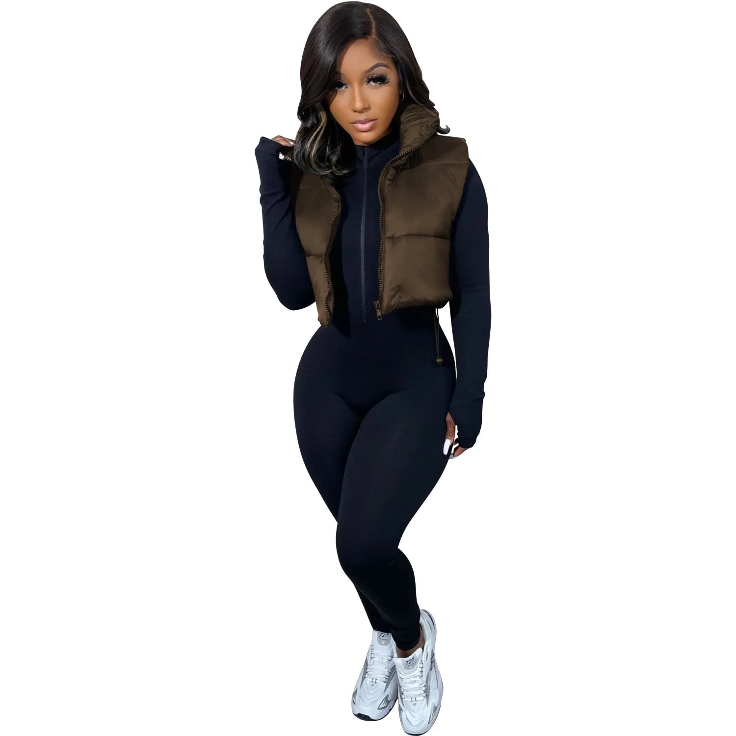 Women's Winter Vest Fashion Faux Leather Padded Jacket Coat Vintage PU Black And White Female Short Waistcoat Chic Clothes Tops