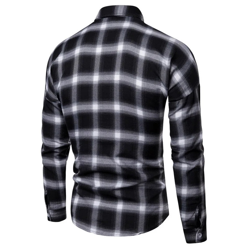 1pcs Spring Autumn Men Long Sleeve Grid Shirt Man Thin Shirt Male Fashion Classic Basic Casual Shirt Coat Men's Slim Tops M-3XL Beauty hair & fashionfj