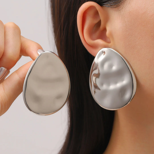 Exaggerated Gold Color Heart Oval Earrings For Women Metal Earing Jewelry 2025 Trending Irregular Wrinkled Geometric Earrings