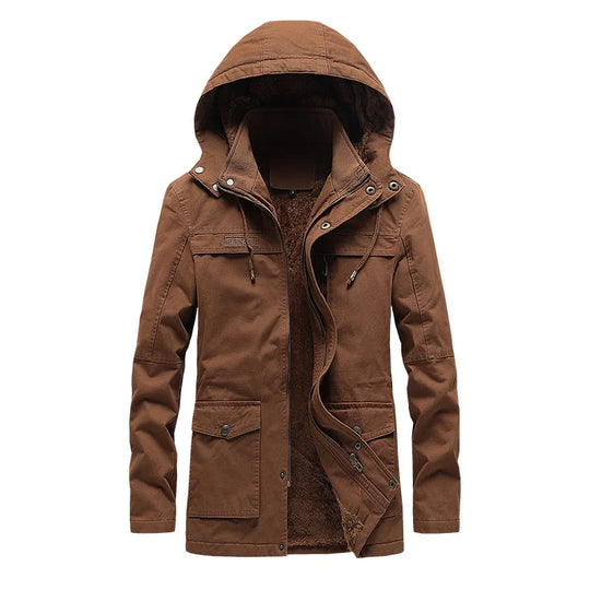 Winter Fleece Jackets Men Hooded Warm Thick Parkas Male Multi Pocket Cargo Jacket Coats Fashion Casual Outerwear Mens Clothing