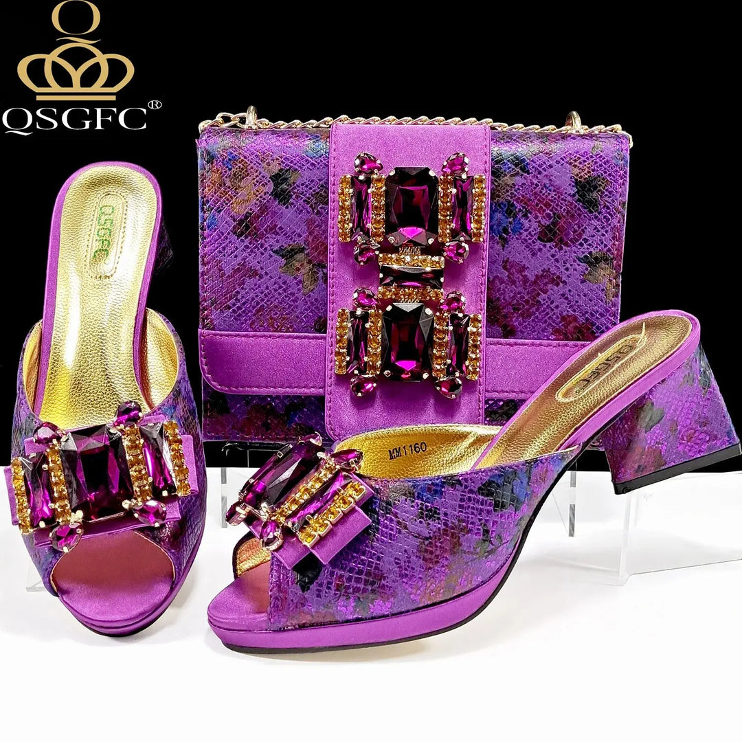 QSGFC Italian Sandals and Bags Matching Set 2025 Women Heel Party for Rose Gold Colour Wedding Bigger Size Thick Heel Shoes Beauty hair & fashionfj