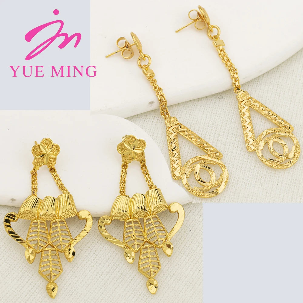 Gold Color Earrings for Women New Arrival 18K Gold Plated Copper Fashion Long Dangle Earrings Charm Wedding Party Jewelry Gift