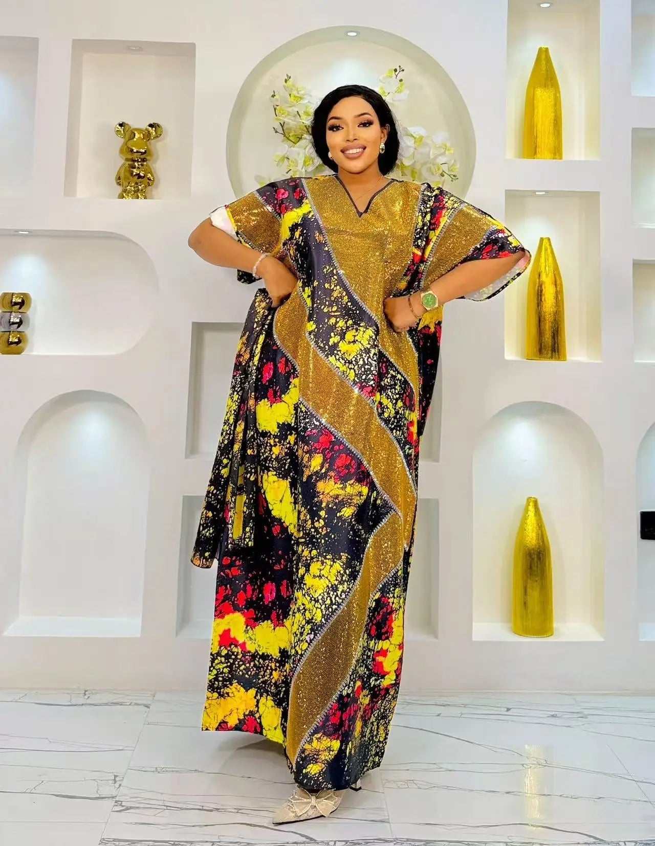 2025 new arrivals loose women/lady summer maxi dress long print short sleeve ankara african style Beauty hair & fashionfj