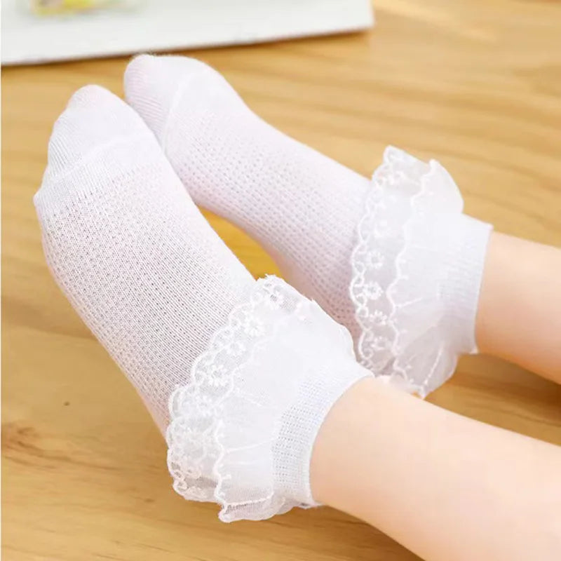 5 pairs of double-layer lace-trimmed dance socks for girls, suitable for ages 3 to 12 - soft light colors, breathable cotton bl