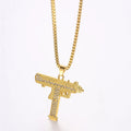 Gold Plated Necklace Uzi Gun Pendant Necklace Alloy Full Crystal Bling Submachine Chain Hip Hop Accessories Male Necklace Beauty hair & fashionfj