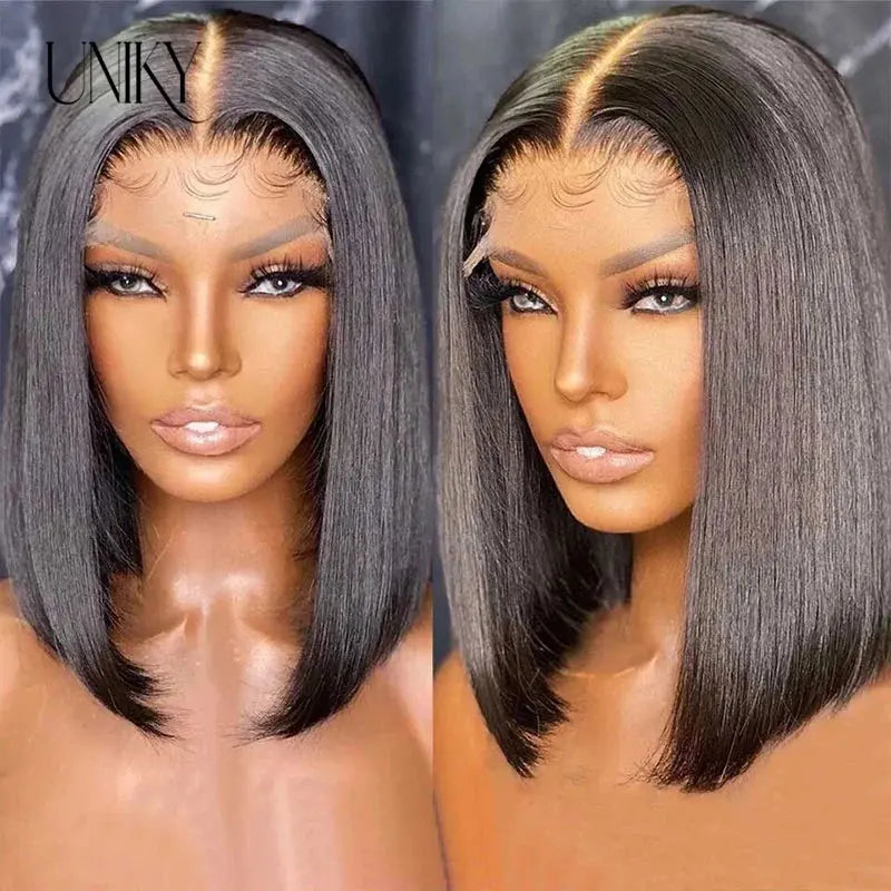 Short Straight Human Hair Ombre Blonde Cheap Short Bob Straight Wig For Black Women Transparent Lace Frontal Brazilian Remy 180% Beauty hair & fashionfj
