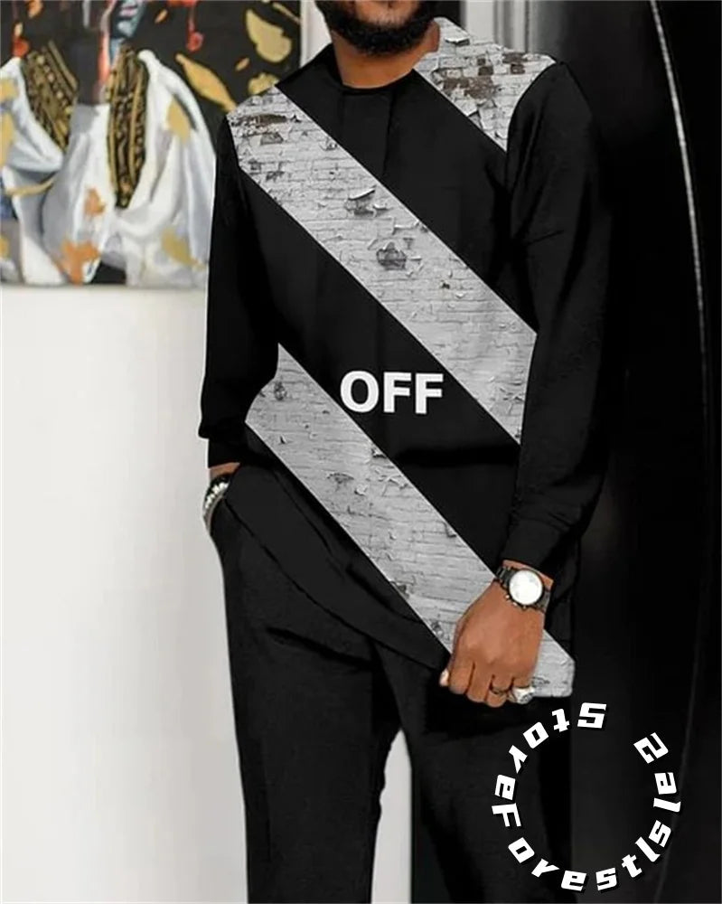 Men Tracskuit Set 2-piece Striped 3D Printed Casual Walking Suit Fashion Streetwear Long Sleeve T-Shirt Trousers Outfits Beauty hair & fashionfj