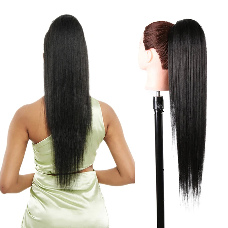 Julianna Synthetic Kanekalon Black Drawstring Water Wave Ponytail Extension Female Curly Wavy Clip In Ponytail Hair Extension