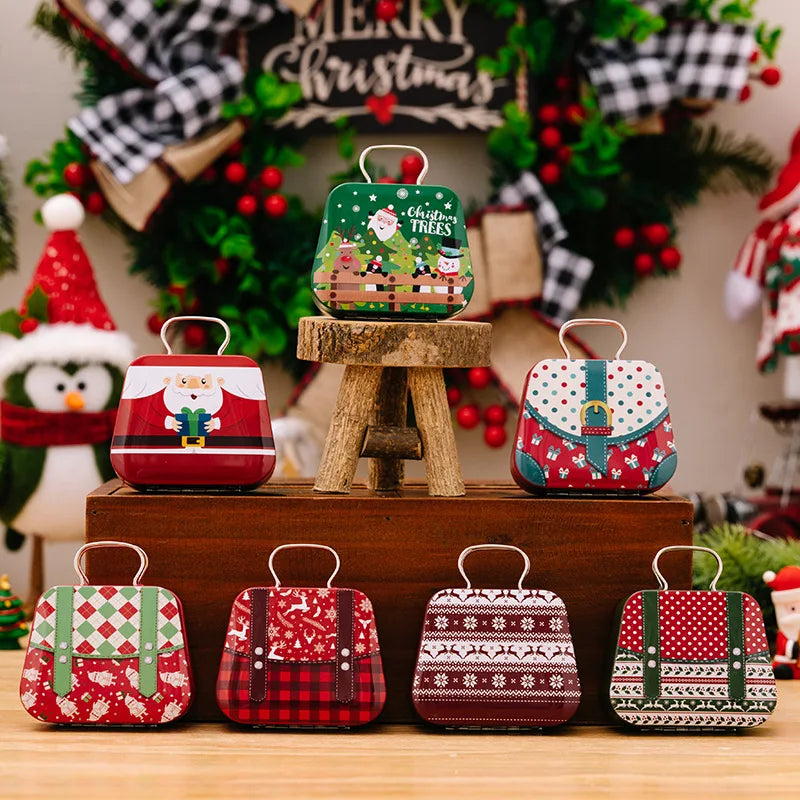 Christmas Decoration 2024  Metal Box Handbag Shape Tin Jar Jewelry Storage Case Kids Gift Can Storage Boxes Xms Party Decors