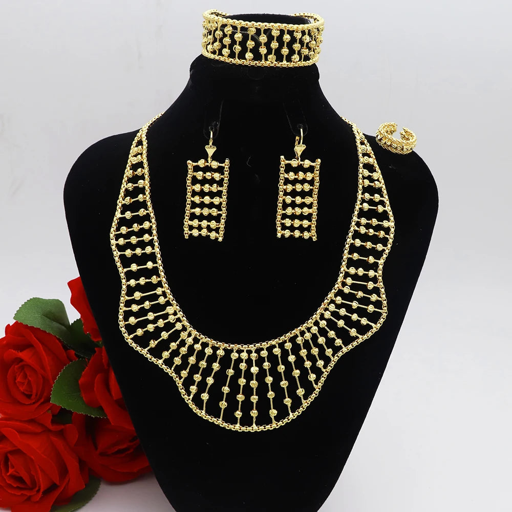 Women Necklace Set Gold Plated Jewelry Choker Luxury Colorful Rhinestone Rings Earrings Bracelet Wedding Jewellery Beauty hair & fashionfj