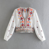 Batwing Sleeve Women Autumn Embriodery Paisley Print Skirt Set Outfits V Neck Button Tiered Mini Skirt Dress Suit Vintage Set Beauty hair & fashionfj