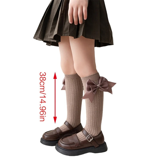 Pairs Girls Knee High Socks with Big Ribbons Bow, Back to School Socks Cotton Socks Uniform Party Wear Long Socks